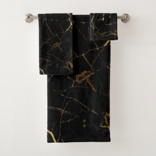 Sharp Black and Gold Marble Bath Towel Set