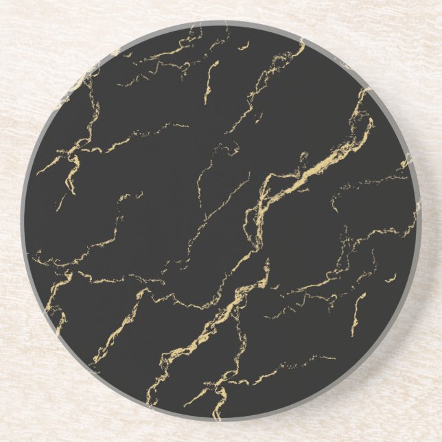 Sharp Black and Gold Marble Coaster (Front)