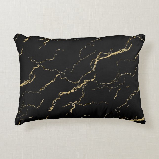 Sharp Black and Gold Marble Decorative Cushion (Front)