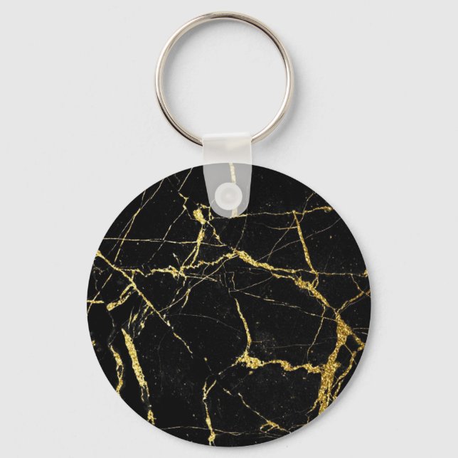 Sharp Black and Gold Marble Key Ring (Front)