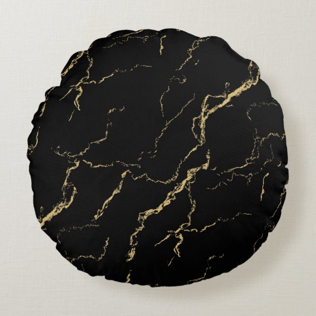 Sharp Black and Gold Marble Round Cushion (Front)