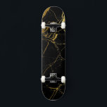 Sharp Black and Gold Marble Skateboard<br><div class="desc">Marble look of black and gold</div>