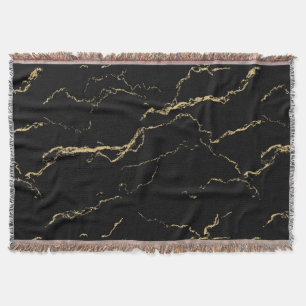 Sharp Black and Gold Marble Throw Blanket