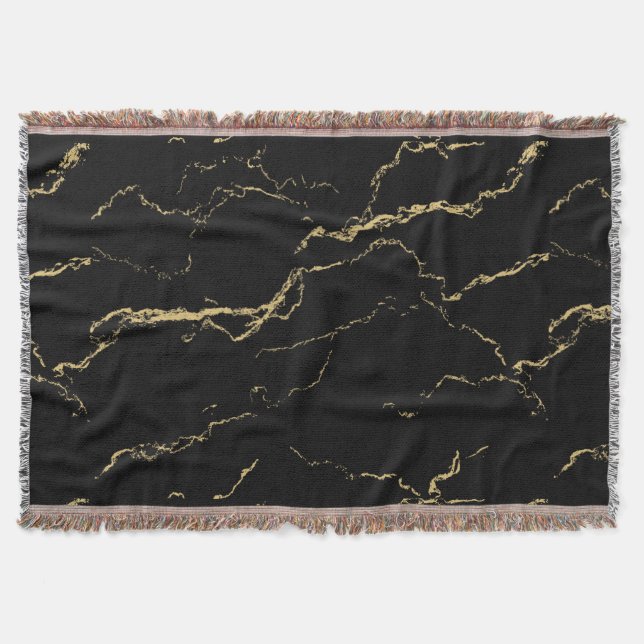 Sharp Black and Gold Marble Throw Blanket (Front)