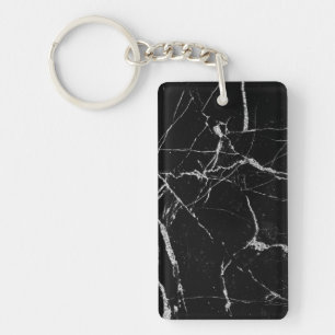 Sharp Black and Silver Marble Key Ring