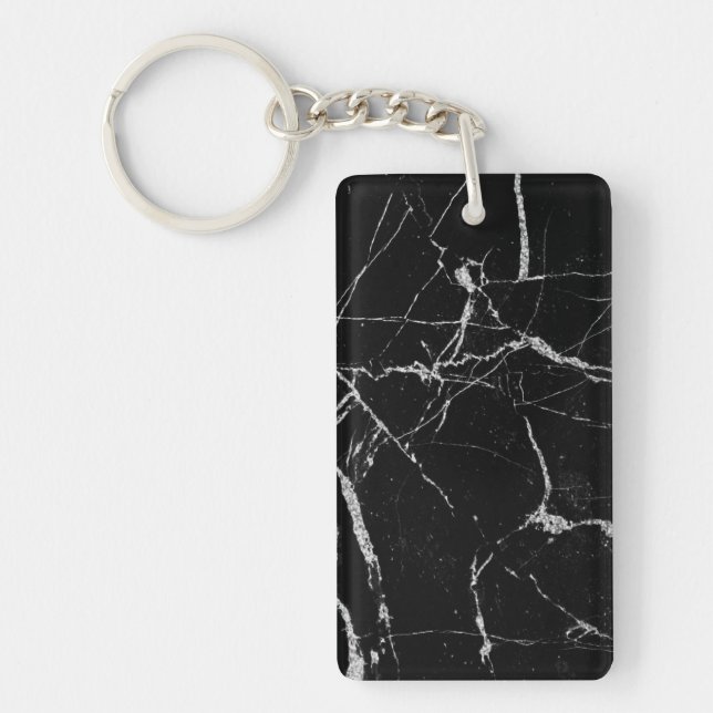 Sharp Black and Silver Marble Key Ring (Front)