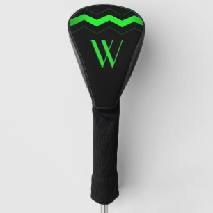 Sharp Black with Lime Green Zigzag Initial Golf Head Cover