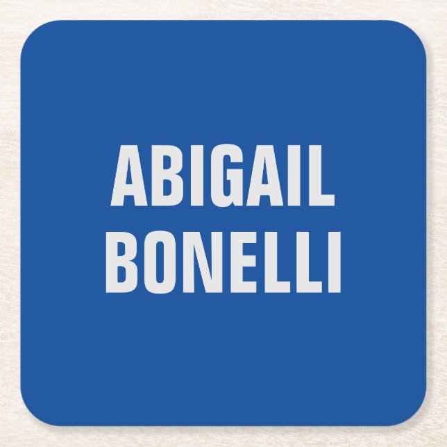 Sharp bold custom excellent minimalist name blue square paper coaster (Front)