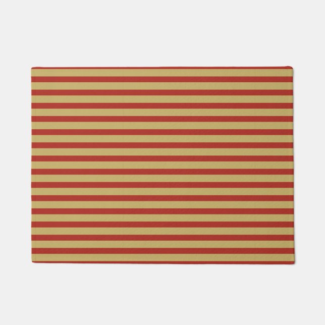 Sharp bold custom minimalist gold red colour lines doormat (Front)