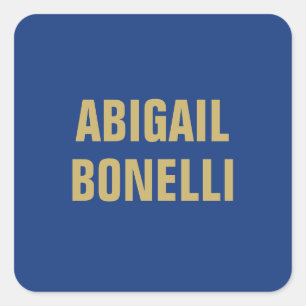 Sharp bold custom minimalist name gold blue color square sticker