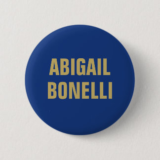 Sharp bold custom minimalist name gold blue colour 6 cm round badge