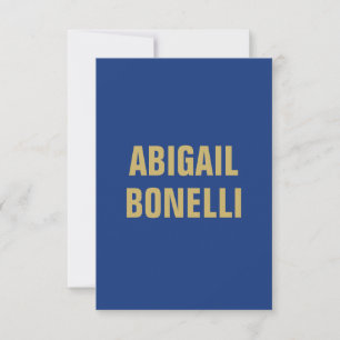 Sharp bold custom minimalist name gold blue colour thank you card