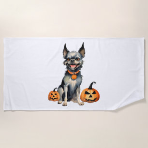 Sharp Dog Guards Halloween Pumpkins Premium  Beach Towel