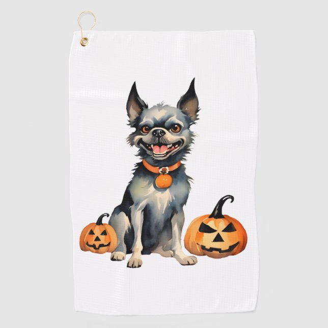 Sharp Dog Guards Halloween Pumpkins Premium  Golf Towel (Front)