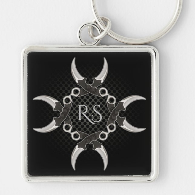 Sharp Edges Monogrammed Curved Blades 2  Key Chain (Front)