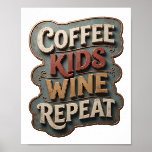 Sharp Gold COFFEE KIDS WINE REPEAT Poster (Front)