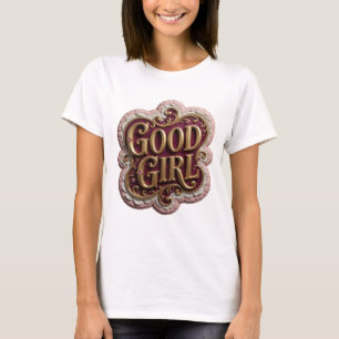 Sharp Gold GOOD GIRL Text Design T-Shirt