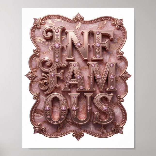 Sharp Gold INFAMOUS 3D Text Art Poster (Front)