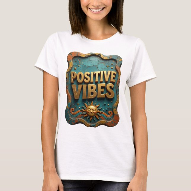 Sharp Gold POSITIVE VIBES Slogan Tee (Front)