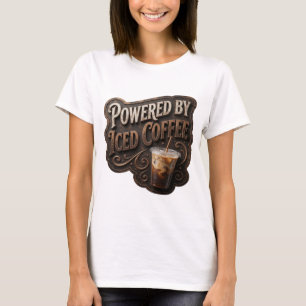 Sharp Gold POWERED BY ICED COFFEE Text Design T-Shirt