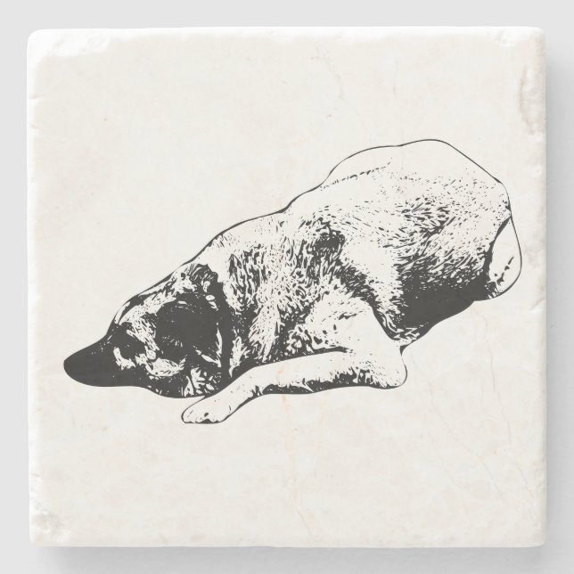 Sharp Ink Dog Adds Restful Mood To Table Stone Coaster (Front)