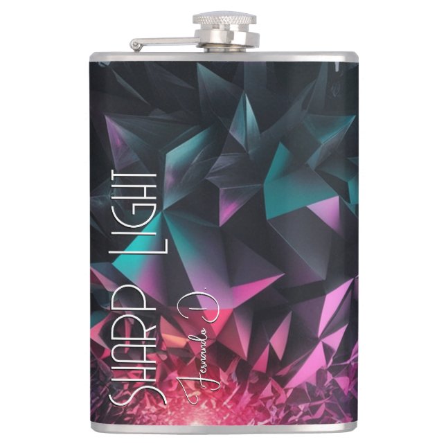 "Sharp Light Geometric Shapes Abstract Neon Purple Hip Flask (Front)