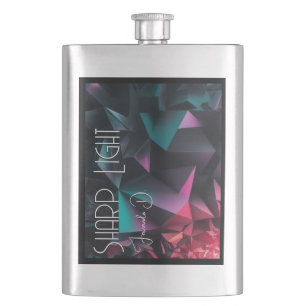"Sharp Light Geometric Shapes Abstract Neon Purple Hip Flask