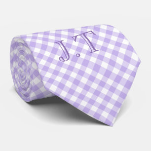 Sharp Looking Lavender Gingham Pattern Monogram Tie