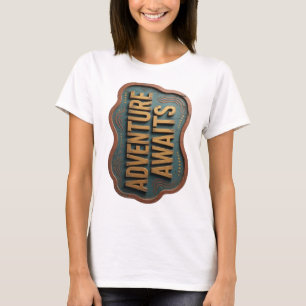 Sharp Orange ADVENTURE AWAITS 3D Text Art T-Shirt