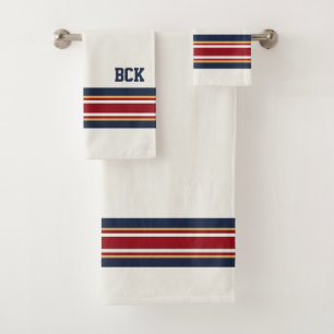 Sharp Personalised Ice Hockey Cream Shirt Stripe Bath Towel Set