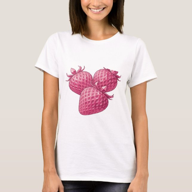 Sharp Pink THREE PINK CRYSTAL STRAWBERRIES T-Shirt (Front)