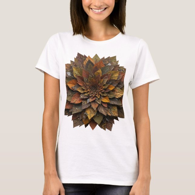 Sharp Silver AUTUMN LEAVES Print T-Shirt (Front)