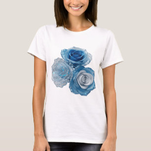 Sharp Silver BLUE ROSES Print T-Shirt