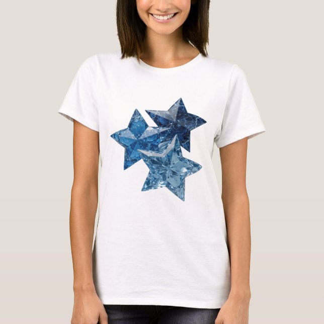 Sharp Silver BLUE STARS Slogan Design T-Shirt (Front)