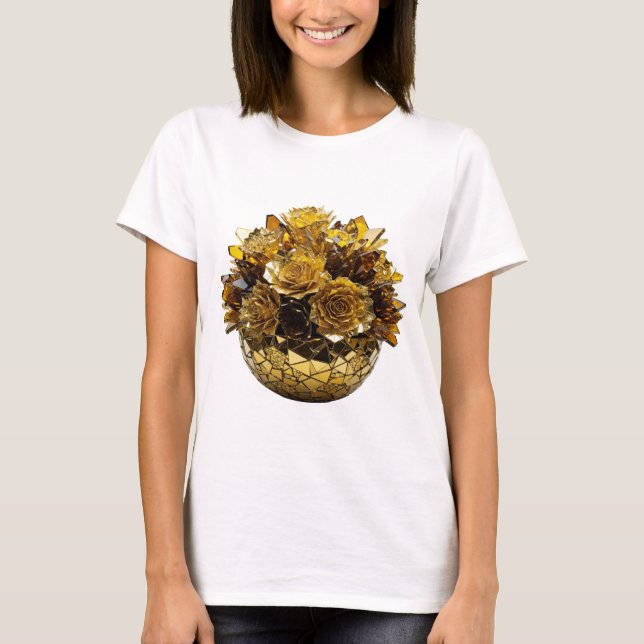 Sharp Silver GOLDEN ROSES Bold Design T-Shirt (Front)
