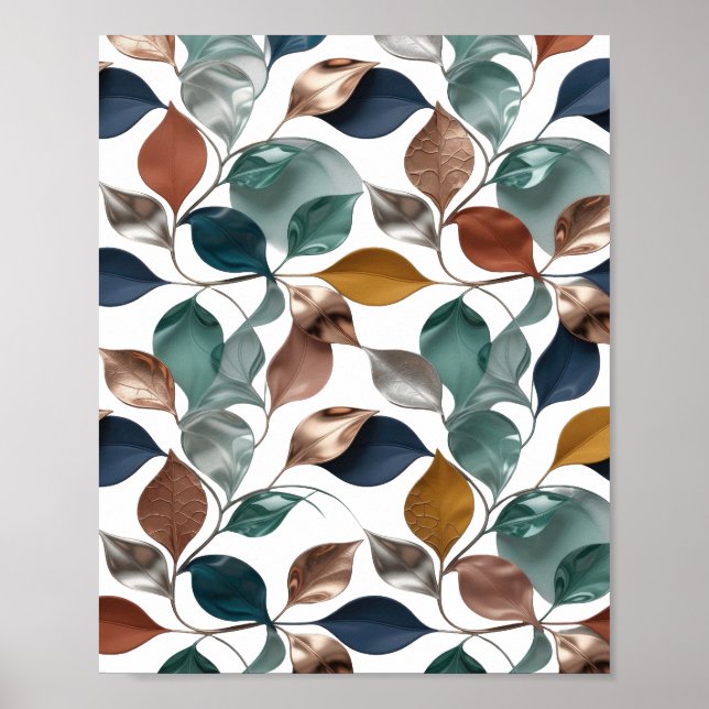 Sharp Silver LEAFY FOLIAGE Statement Design Poster (Front)