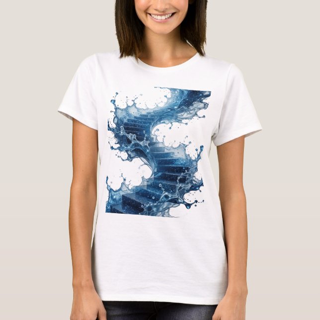 Sharp Silver WATER LADEN STAIRS 3D Text Art T-Shirt (Front)