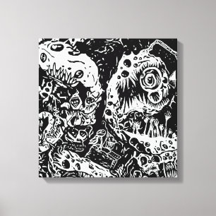 Sharp Teeth Nightmare, Black and White Canvas Print