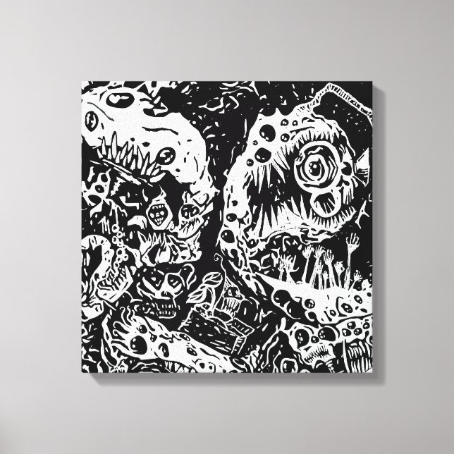 Sharp Teeth Nightmare, Black and White Canvas Print (Front)
