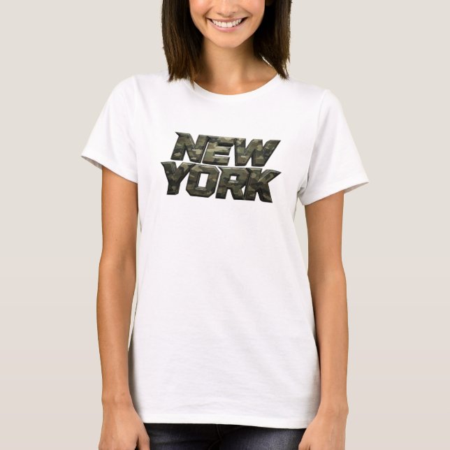 Sharp Yellow NEW YORK Print T-Shirt (Front)