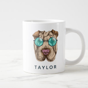Sharpei In Sunglasses Add Your Name Large Coffee Mug