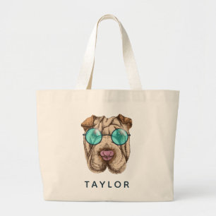 Sharpei In Sunglasses Add Your Name Large Tote Bag