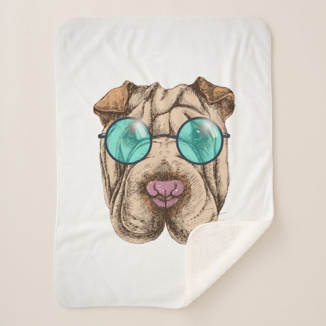 Sharpei In Sunglasses Sherpa Blanket (Front)