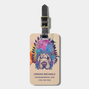 Sharpei Native American Indian Chief   Add Name Luggage Tag