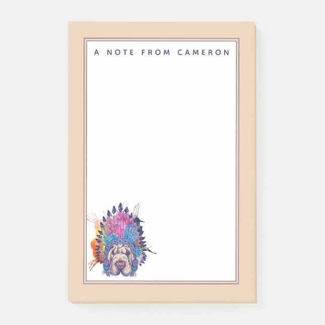 Sharpei Native American Indian Chief | Add Your Na Post-it Notes (Front)