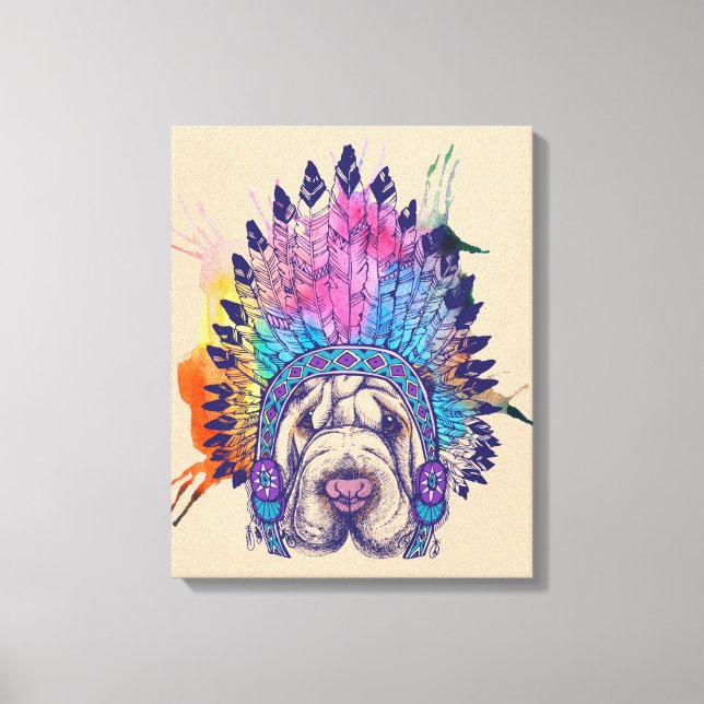 Sharpei Native American Indian Chief Canvas Print (Front)