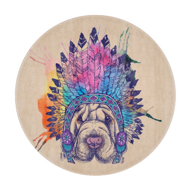 Sharpei Native American Indian Chief Cutting Board (Front)
