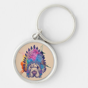 Sharpei Native American Indian Chief Key Ring