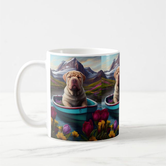 Sharpei on a Paddle: A Scenic Adventure Coffee Mug (Left)