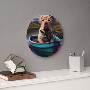 Sharpei on a Paddle: A Scenic Adventure Large Clock